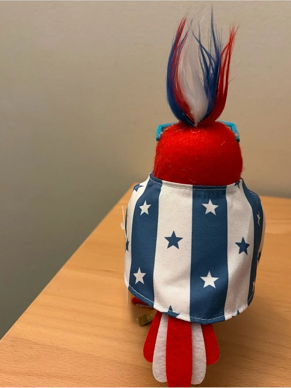Red & Blue Decorative Plush Bird Ornament with Star Accent